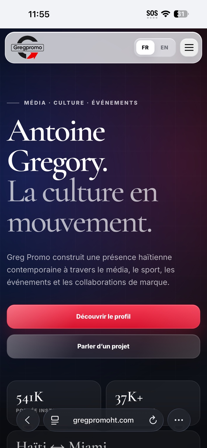 Greg Promo website on mobile